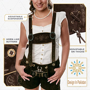 Pantalon en cuir pour femme, style Trachten, personnalisé, haute qualité, longueur moyenne, élégant, Lederhosen traditionnel bavarois, collection 2026 - Product Image 3
