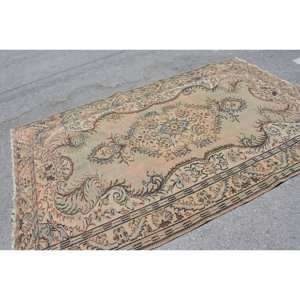 Tapis en laine vert Beige classique 5.9X9.3 pieds Vintage turc plat tissage Patchwork motif pour salon décor couloir utiliser Latex - Product Image 2