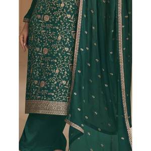 Fantástico Traje Palazzo de Seda Suave para Mujer, Verde con Diseño Bordado - Product Image 2