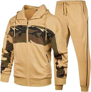 Men's 100% Cotton Athletic Jogging Sweatpants Solid Pattern Full-<b>Zip</b> <b>Hooded</b> Tracksuit Long Sleeve Warm 2-Piece Winter Gym - Product Image 5