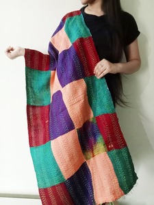 Indian vintage <b>silk</b> kantha patchwork ladies stole vintage kantha muffler assorted color <b>scarves</b> fine stich <b>silk</b> neck <b>scarf</b> - Product Image 4