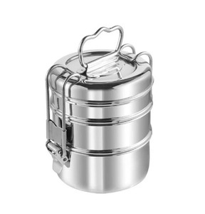Whole Sale D-Mark Stainless Steel Round <b>Clip</b> Tiffin Box Dual Tier Portable Tiffin Carrier for Hotels & Restaurants Daily Meal - Product Image 1