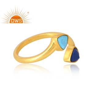 Nuevo diseño de tendencia, anillos de piedras preciosas de lapislázuli natural y turquesa de Plata de Ley 925, fabricante de joyería de diseño personalizado - Product Image 4