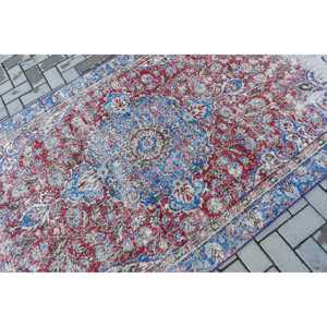 Tapis turc vintage, tapis de 4,6 x 9,5 pieds, grand tapis floral rouge - Product Image 5
