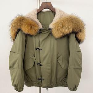 Nouveau femmes hiver court matelassé manteau peau de mouton toile réversible écologique imperméable respirant Polyester/loutre Ribbet fourrure - Product Image 1