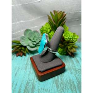 Navajo-Made <b>Statement</b> <b>Ring</b> with Kingman Turquoise & Sterling <b>Silver</b> Size 9 Everyday Gemstone <b>Ring</b> with Natural Stone Inlay - Product Image 3