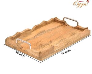 Bandeja de servicio de madera decorativa de diseño nuevo y de tendencia con mango de Metal, organizador duradero artístico hecho a mano - Product Image 5
