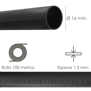 Tubo per Irrigazione a Goccia O/ 16 mm. Spessore del tubo 1,2 mm. Uso Agricolo 100 Metri - Product Image 2