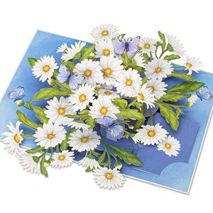 Carte de vœux 3D pop-up 5x7 pouces pour la fête des mères, découpée au laser, motif marguerite blanche et papillon, avec enveloppe, pour cadeau - Product Image 1