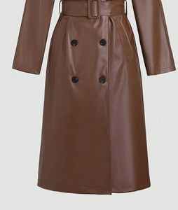 Manteau d'hiver long en cuir écologique de luxe pour femme, de haute qualité, style vintage, respirant, avec boutons et fermeture éclair - Product Image 5