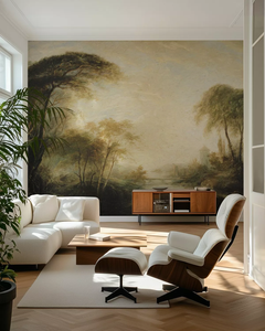 Peinture à l'huile personnalisée peinte à <span class=keywords><strong>la</strong></span> main d'une scène de <span class=keywords><strong>forêt</strong></span> <span class=keywords><strong>lointaine</strong></span>, à utiliser comme papier peint ou revêtement mural pour le canapé du salon - Product Image 1