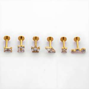 Vente en gros de boucles d'oreilles Labret sieste en titane 16g plaqué or <span class=keywords><strong>Helix</strong></span> <span class=keywords><strong>Piercing</strong></span> Push Studs clous de nez hypoallergéniques <span class=keywords><strong>Piercing</strong></span> bijoux - Product Image 3
