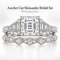 Ensemble de mariage personnalisé en argent sterling 925 avec moissanite taille Asscher, vente en gros, personnalisation OEM/ODM basée sur dessin