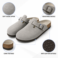 Sabots en cuir véritable avec semelle en liège, mules à bride réglable, chaussures décontractées confortables pour jardin et été, hommes et femmes