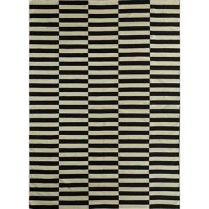 Tapis en laine faits main Alhambra, rayés gris et noir, tissage plat, pour chambre à coucher ou chambre d'adolescent, tapis rectangulaire pour usage domestique - DW-176 - Product Image 1