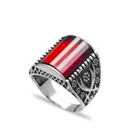 Bague en argent Sterling 925 pour hommes, pierre de grenat, coupe triangulaire, Design Ottoman authentique, vente en gros, fait à la main