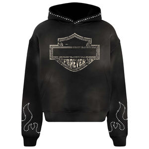 Sweats à capuche streetwear personnalisés, lavés à l'acide, 100% coton, molleton français surdimensionné, sweats à capuche à strass en cristal pour hommes - Product Image 4