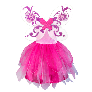 Stokta Çocuklar İçin Sıcak Pembe Gül Peri Kostümü Saten Gövde ve Tül Etek - Product Image 5