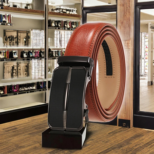 Ceinture pour homme en cuir de vachette véritable avec boucle rectangulaire automatique, style formel, quincaillerie en alliage durable, moulage monobloc - Product Image 3