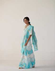Saree brodé anti-pilule léger en lin 100% uni - Product Image 3