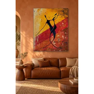 Impression sur toile de silhouette de couple dansant sur fond jaune et rouge Fida - Product Image 5