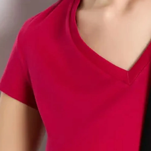 Nueva gran oferta, Camiseta clásica con cuello en V para mujer, camiseta de manga corta de algodón 100% para entrenamiento de gimnasio, camiseta - Product Image 4