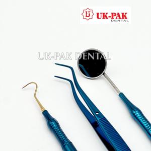 3pcs Kit d'examen dentaire Instrument dentaire Oral Set d'outils dentaires Miroir, sonde et pince à épiler Bleu et Or - Product Image 6