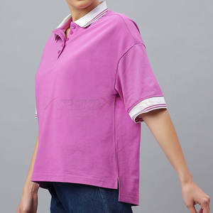 Camiseta Polo para mujer con silueta de gran tamaño y cuello acanalado para trajes de verano fresco Camiseta Polo informal de gran tamaño - Product Image 5