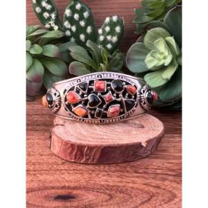 Vintage Navajo Sterling <b>Silver</b> <b>Cuff</b> <b>Bracelet</b> with Multi-Color Stones Fashion Accessory - Product Image 1