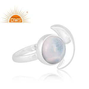 Anillo de plata de ley fina superventas, piedra preciosa de Larimar Natural, diseño de media luna, joyería personalizada para mujer, regalo para ella - Product Image 2