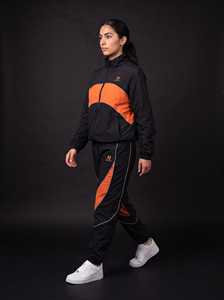 Ensemble coupe-vent noir et orange, veste et pantalon de survêtement en nylon avec logo personnalisé OEM, fabricant unisexe - Product Image 3