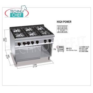 Estufa de gas de 6 quemadores con horno de gas GN 2/1 - Product Image 2