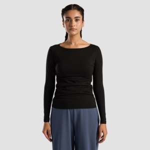 Black Side Gather <b>Top</b> for Leisure Wear - Product Image 1