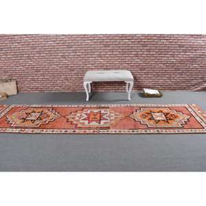 Alfombra Turca Vintage de 2.9x12.2 pies (88x372 cm), Alfombra Herki con Parches Naranjas - Product Image 3