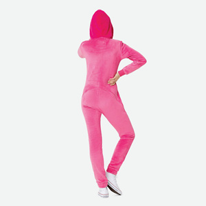 จั๊มสูทเข้ารูปผ้ากำมะหยี่เนื้อนุ่มสำหรับผู้หญิงผ้าโพลีเอสเตอร์100% มีซิปเปิดด้านหน้ามีกระเป๋าจิงโจ้สีชมพู - Product Image 4