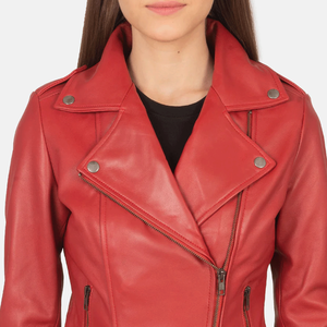 Venta caliente señoras chaqueta de moto Flashback rojo piel de oveja genuina a prueba de viento Semi Alinline chaqueta de motocicleta para mujer - Product Image 6
