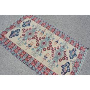 พรมตุรกีโบราณพื้นที่ขนาดใหญ่3.4 x 5.6ft คลาสสิกสีแดงสีน้ำเงินแบบปะต่อดีไซน์ขนแกะขนาด10มม. พรมปูพื้นห้องโถงสี่เหลี่ยมผืนผ้า - Product Image 4