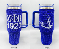 Gobelet isotherme en acier inoxydable avec poignée en strass bleu et blanc, sororité grecque Zeta Phi Beta, paille scintillante, bouteille d'eau de voyage pour femmes
