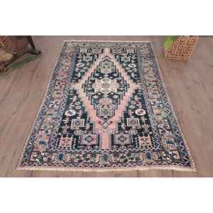 Alfombra Turca Vintage de Lana Azul, 4.3x6.2 pies - Product Image 1