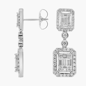 Stylish Luxury Women's 10K Gold Lab Grown <b>Diamond</b> Prong Setting <b>Dangle</b> Drop <b>Earrings</b> Elegant Emerald Cut Hanging Design Party - Product Image 6