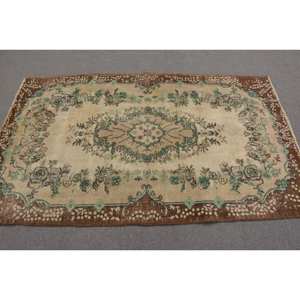 พรมตุรกีโบราณสีเบจสีน้ำตาล4x6.7ft วินเทจแบบคลาสสิกใหม่วัสดุขนสัตว์วิสคอสขนาด10มม. ลาเท็กซ์ - Product Image 3