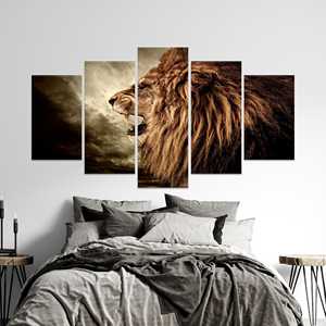 งานศิลปะบนผ้าใบพิมพ์ลาย: ลายสิงโตคำรามสำหรับตกแต่งผนังสมัยใหม่ ชุดผ้าใบพิมพ์ลาย 5 ชิ้น - Product Image 1