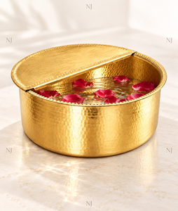 Bol à pédicure rond en métal martelé NJ Gold avec couvercle, bassin de bain de pieds portable pour SPA et usage domestique - Product Image 2
