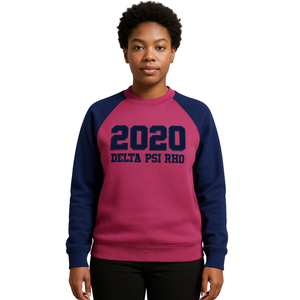 Delta Psi Rho Sorority Raglan Sleeve Crewneck Sweatshirt <b>Pink</b> Cotton Poly Founding Year 2020 Jumper Greek Life Casual Apparel - Product Image 1