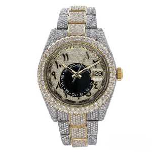 Reloj mecánico de doble zona horaria para hombre de edición limitada con esfera árabe banda de alta calidad de diamante de moissanita de dos tonos antiguos - Product Image 1