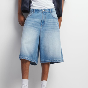 Wholesale Washed Denim <b>Men's</b> Shorts Custom Cotton Zipper Loose Short <b>Jeans</b> Streetwear Baggy Washed Denim shorts for <b>men</b> - Product Image 4