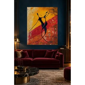 Impression sur toile de silhouette de couple dansant sur fond jaune et rouge Fida - Product Image 4