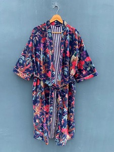 Robe Kimono en velours floral unisexe grande taille veste en velours de coton cadeau pour elle Robe de chambre Robe de mariée femmes décontractées vêtements pour femmes - Product Image 4