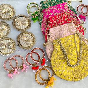 Designer Handmade Wedding Favour Combo Embroidery <b>Work</b> Cultch Bangle Kumkum Holder Weddings Poojas Promotional Paper <b>Bags</b> - Product Image 5