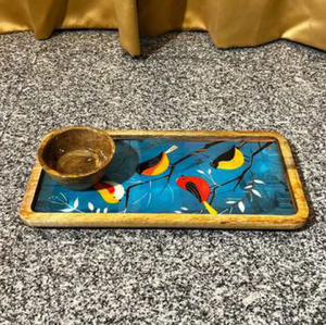 Plateau de service d'art en résine fait à la main de haute qualité Design d'oiseau écologique pour collations thé café cuisine fêtes à la maison poli - Product Image 1